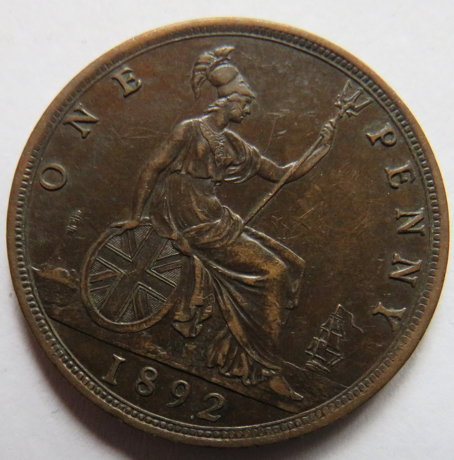 1892 Queen Victoria Bun Head One Penny Coin - Great Britain