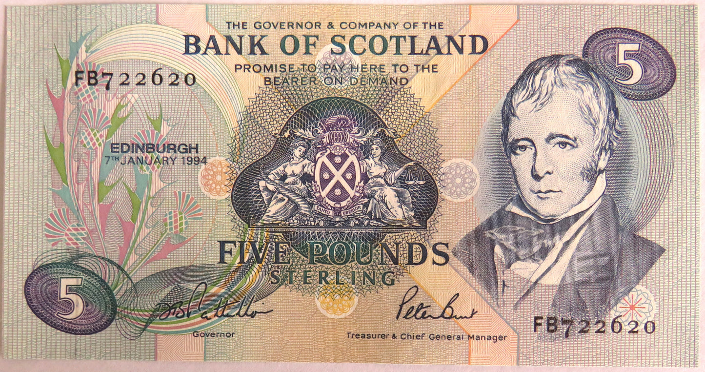 1994 Bank of Scotland £5 Five Pound Banknote