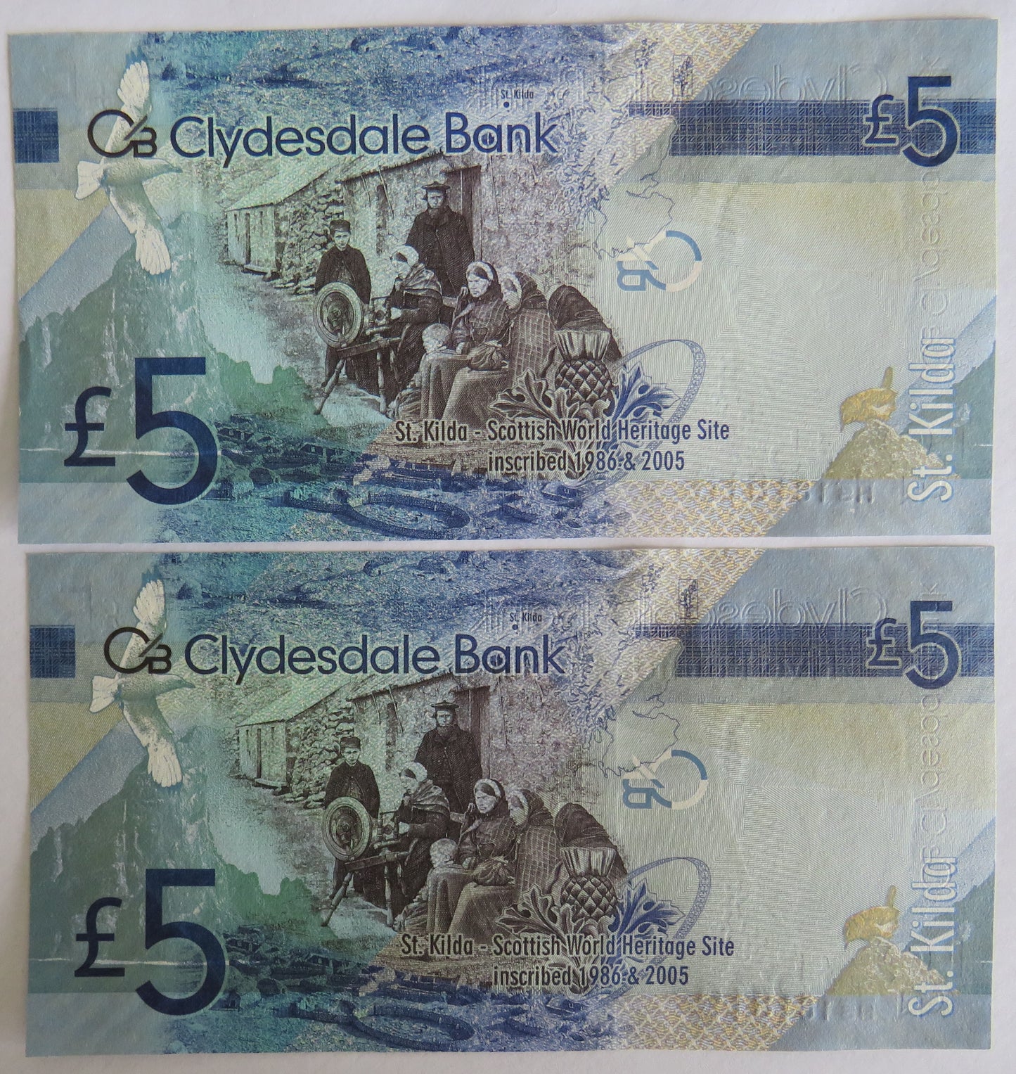 Consecutive Clydesdale Bank £5 Five Pound Notes 2009