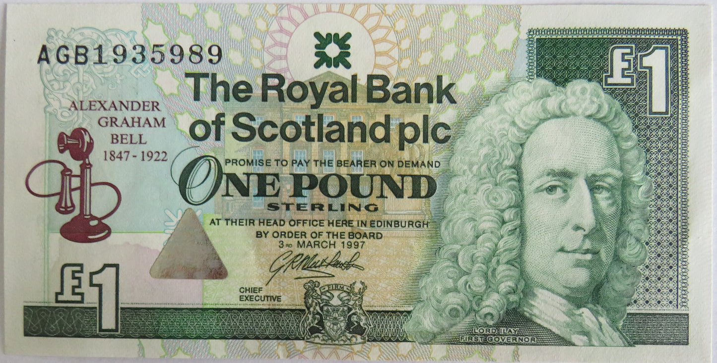 1997 The Royal Bank of Scotland Plc £1 One Pound Note Alexander Graham Bell