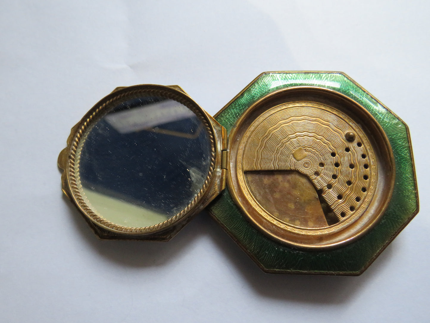 Antique Enamelled Powder Compact With Image of Ship
