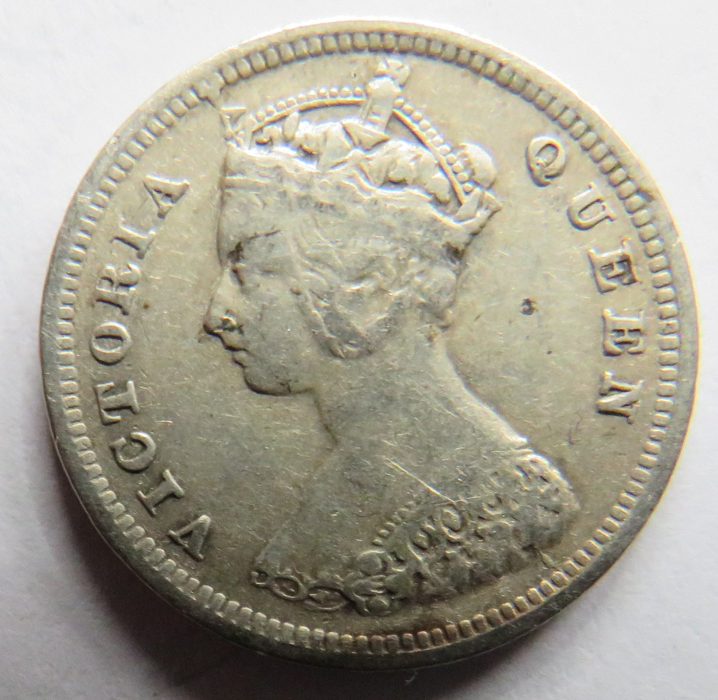1893 Queen Victoria Hong Kong Silver 10 Cents Coin