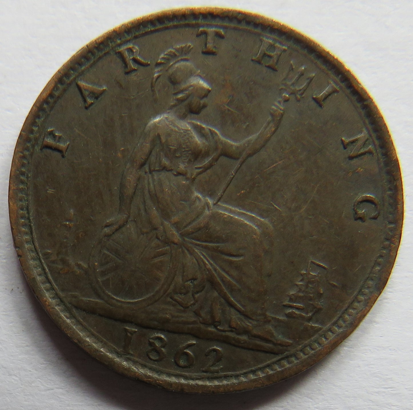1862 Queen Victoria Bun Head Farthing Coin - Great Britain