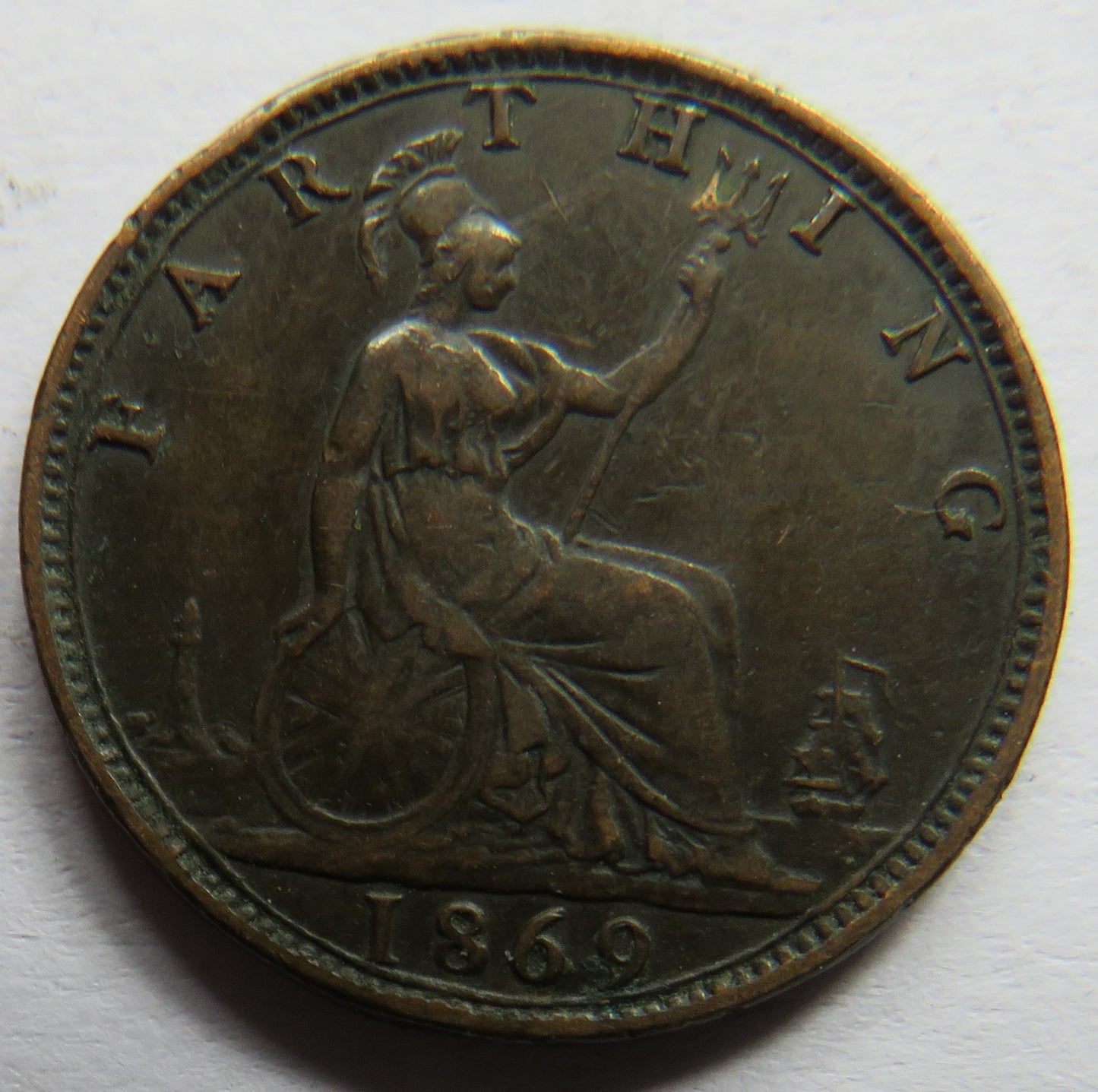 1869 Queen Victoria Bun Head Farthing Coin - Great Britain