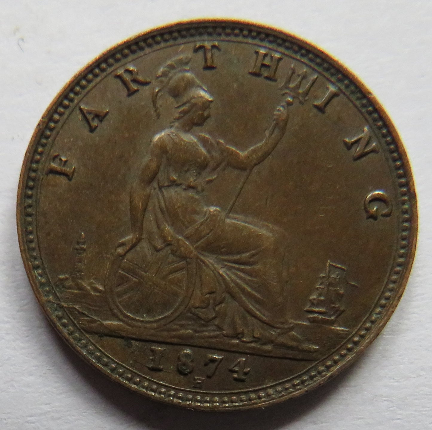 1874-H Queen Victoria Bun Head Farthing Coin - Great Britain
