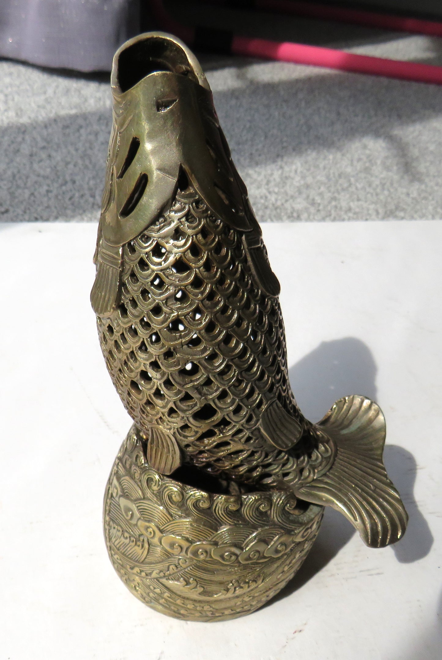 Vintage Chinese Silver Plated 2 Part Fish Incense Burner