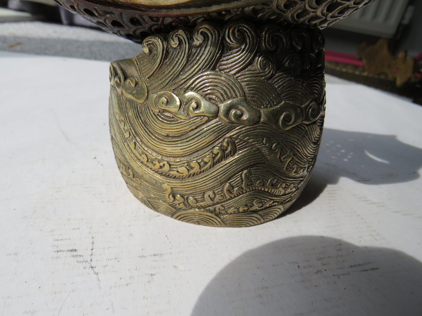Vintage Chinese Silver Plated 2 Part Fish Incense Burner