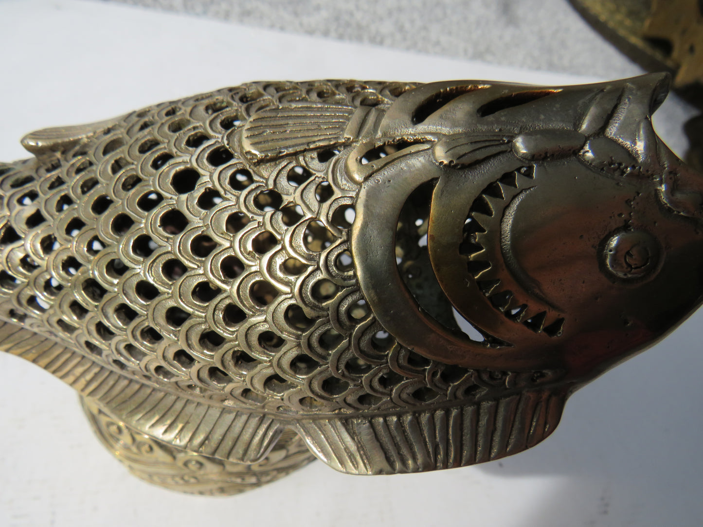 Vintage Chinese Silver Plated 2 Part Fish Incense Burner
