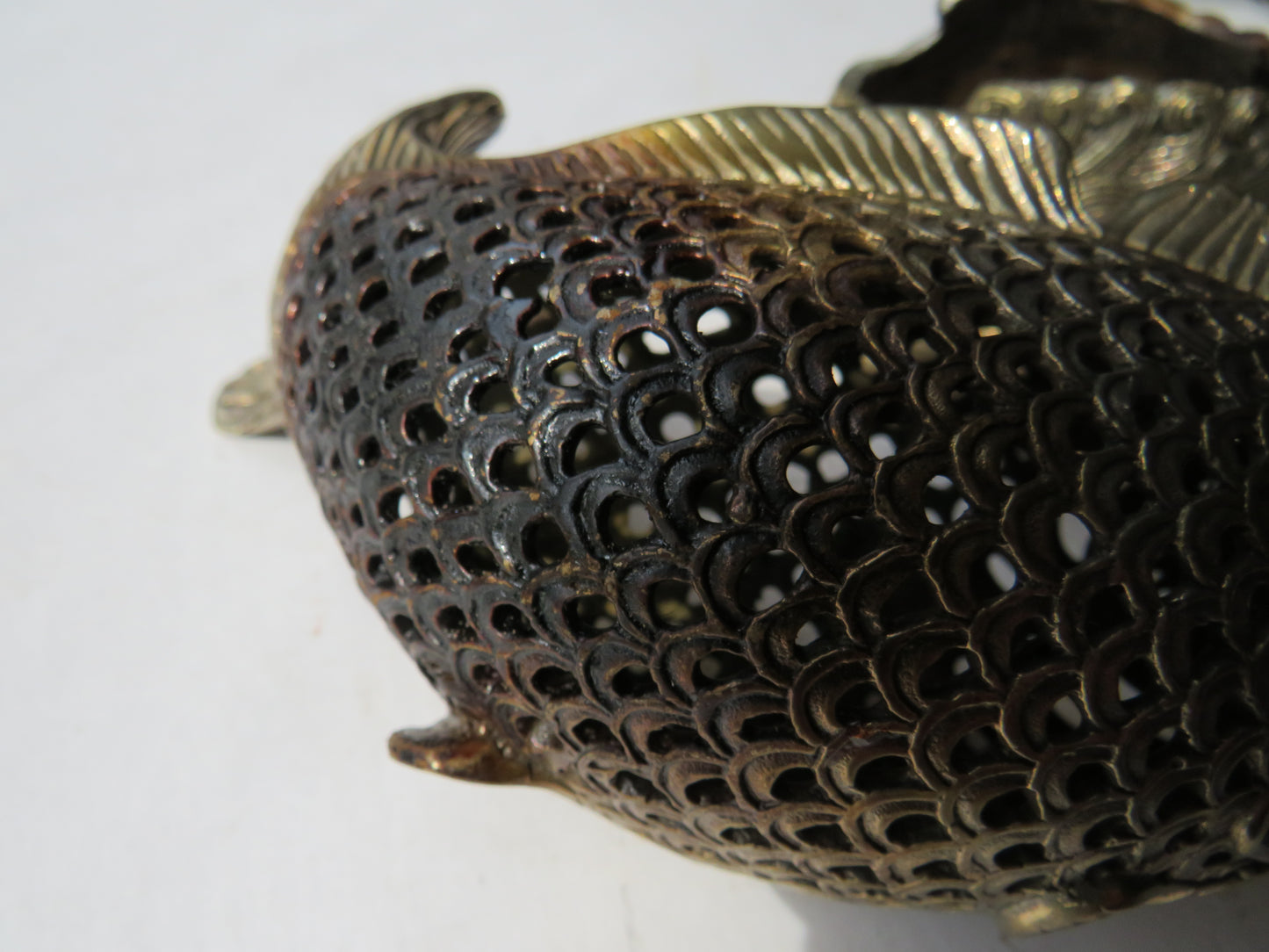 Vintage Chinese Silver Plated 2 Part Fish Incense Burner