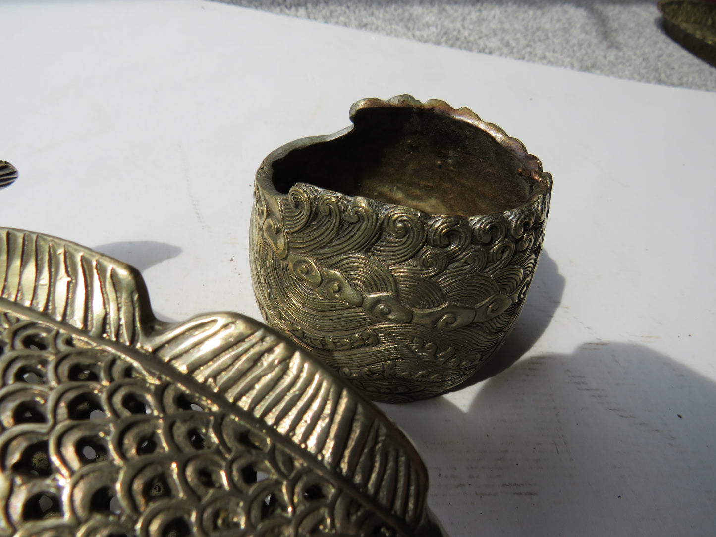 Vintage Chinese Silver Plated 2 Part Fish Incense Burner
