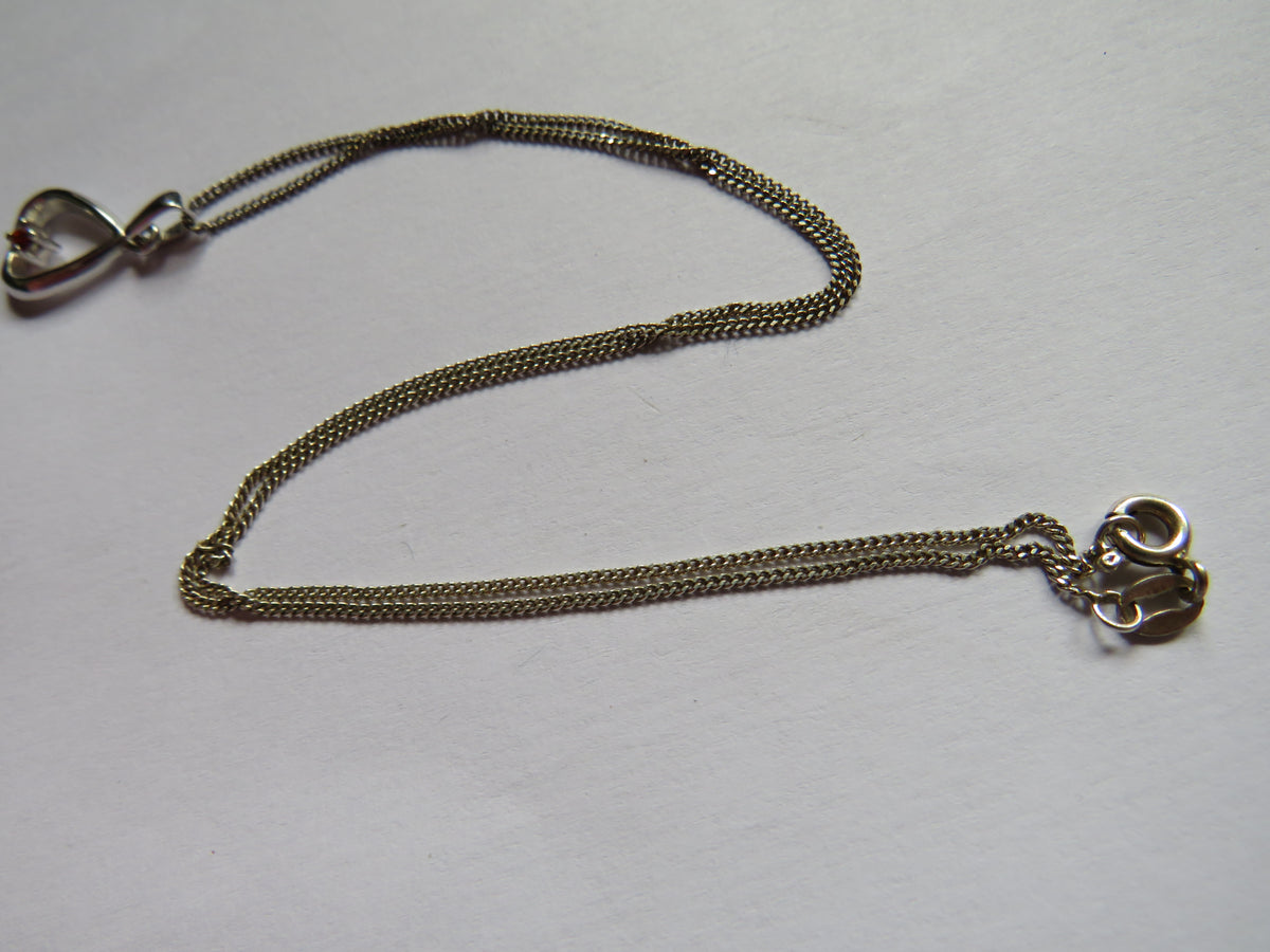 Styling Ladies Sterling Silver Necklace & Pendant with Small Red Stone