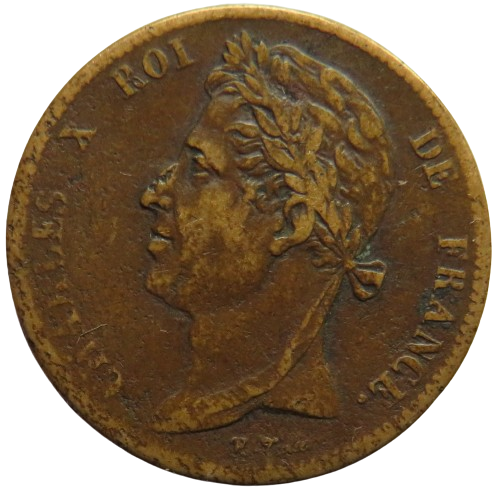 1827 Charles X French Colonies 5 Centimes Coin