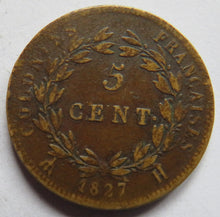 Load image into Gallery viewer, 1827 Charles X French Colonies 5 Centimes Coin

