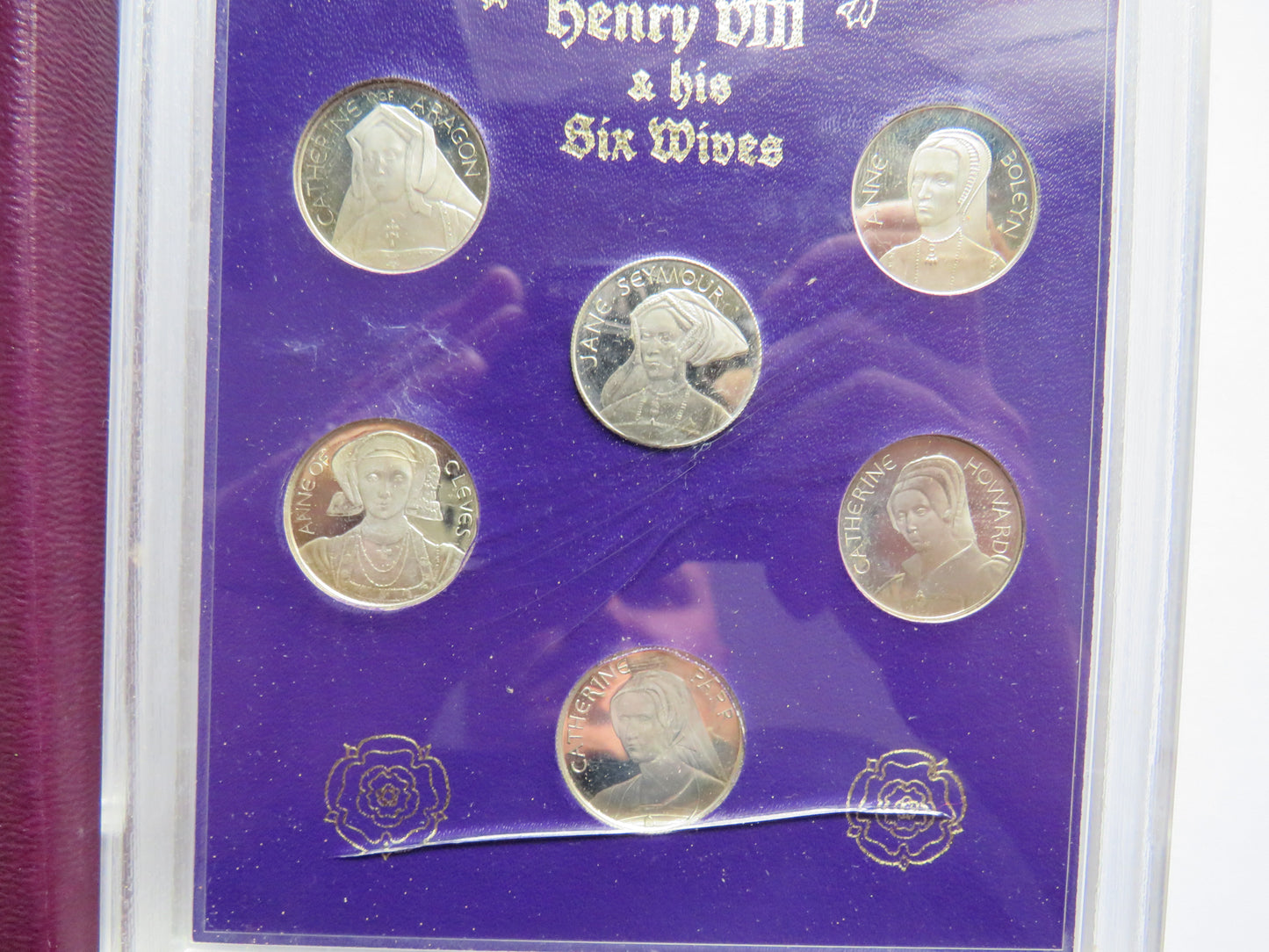 Cased Set of 7 Silver Medals Henry VIII & His Six Wives A Framed Collection of Seven Fine Art Medallions