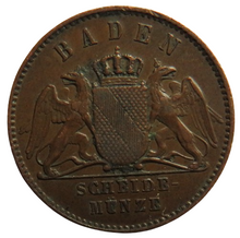 Load image into Gallery viewer, 1866 German States Baden One Kreuzer Coin
