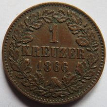Load image into Gallery viewer, 1866 German States Baden One Kreuzer Coin
