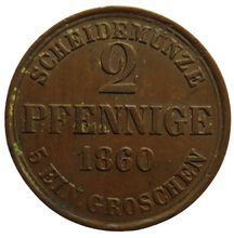 Load image into Gallery viewer, 1860 German States Brunswick-Wolfenbuttel  2 Pfennige Coin
