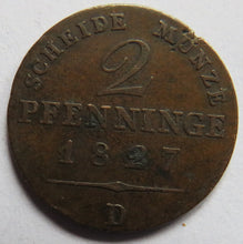 Load image into Gallery viewer, 1827-D German States Prussia 2 Pfennig Coin
