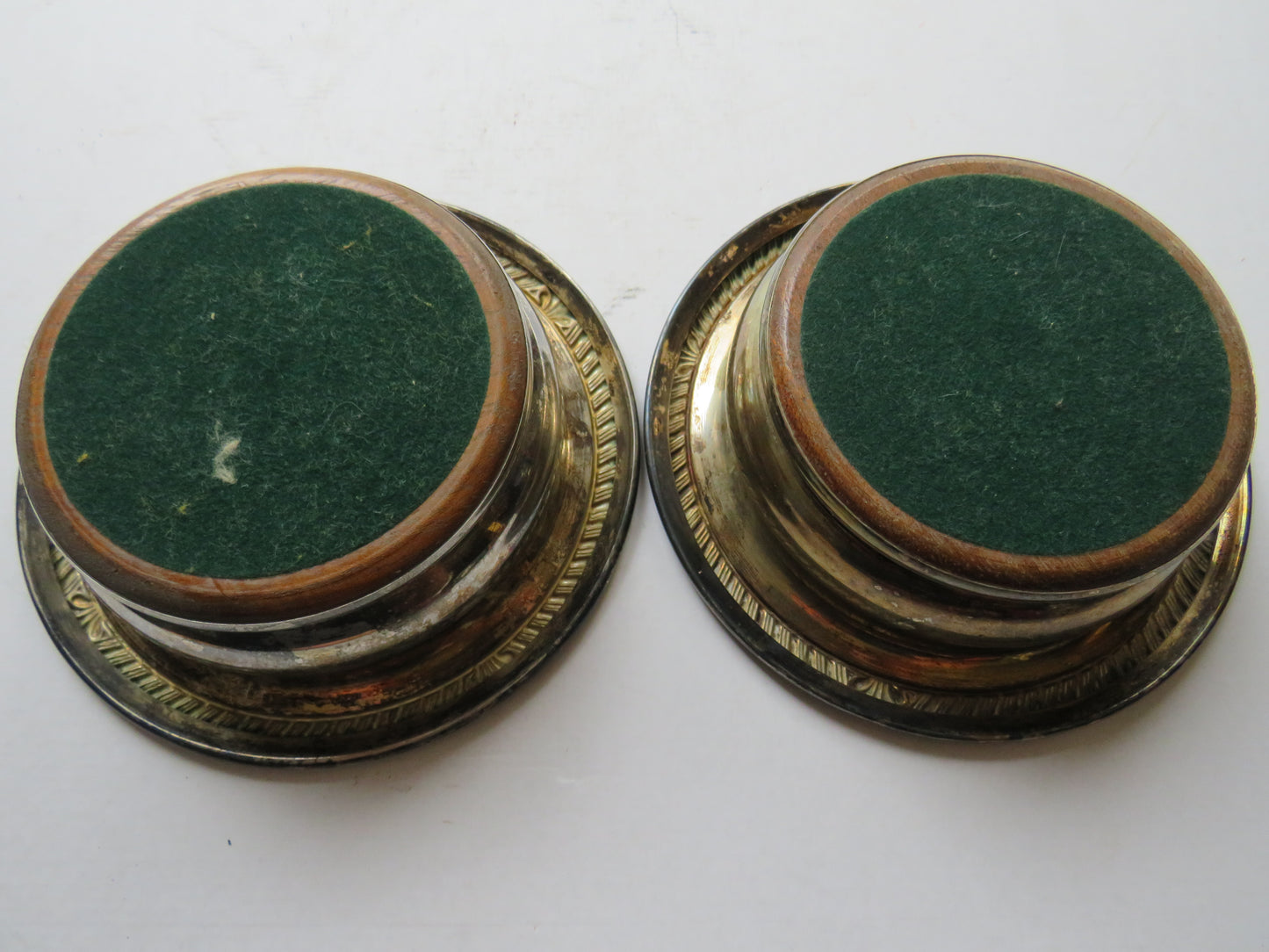Pair of Vintage Silver Plated Wine Coasters By Apex