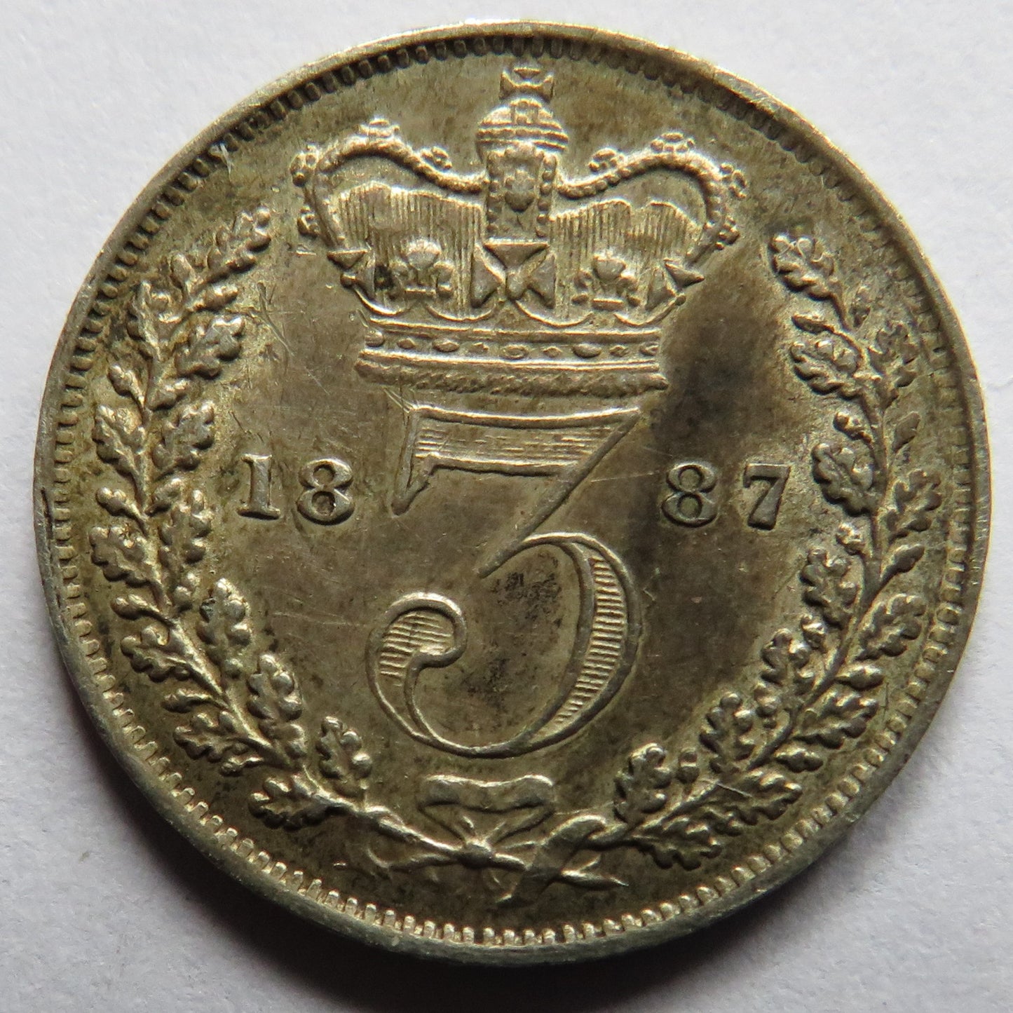 1887 Queen Victoria Young Head Silver Threepence Coin - High Grade
