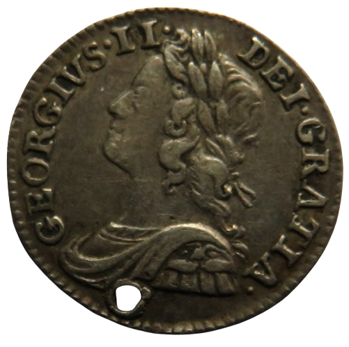 1746 King George II Silver Maundy Twopence Coin (Holed)