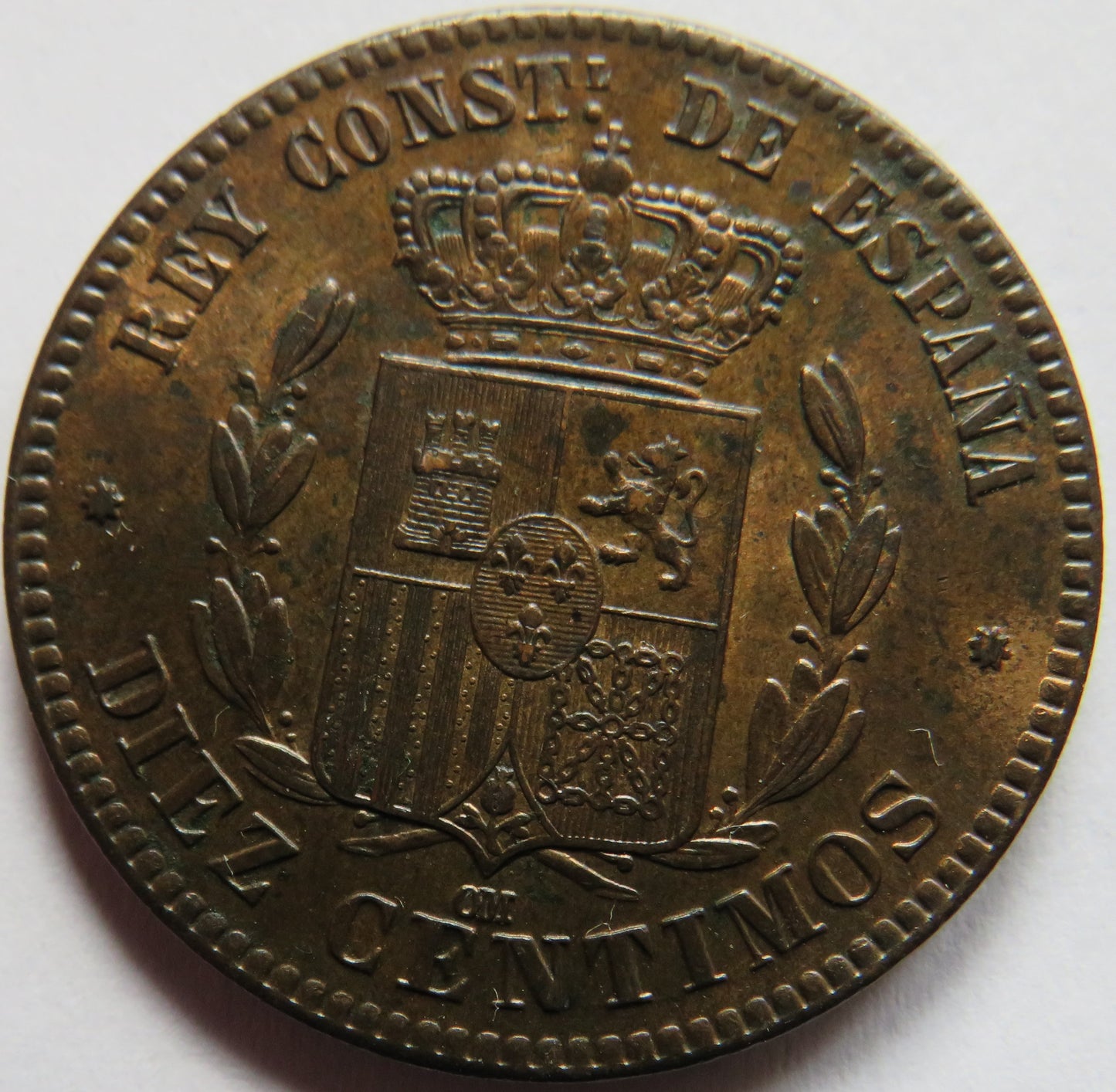 1879 Spain 10 Centimos Coin In High Grade