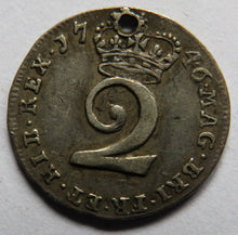 Load image into Gallery viewer, 1746 King George II Silver Maundy Twopence Coin (Holed)
