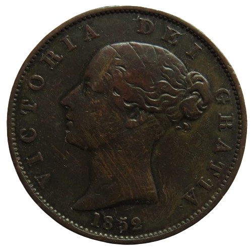 1852 Queen Victoria Young Head Halfpenny Coin - Great Britain