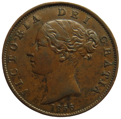 1856 Queen Victoria Young Head Halfpenny Coin - Great Britain