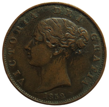 Load image into Gallery viewer, 1852 Queen Victoria Young Head Halfpenny Coin - Great Britain

