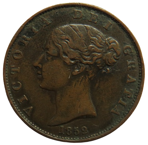1852 Queen Victoria Young Head Halfpenny Coin - Great Britain