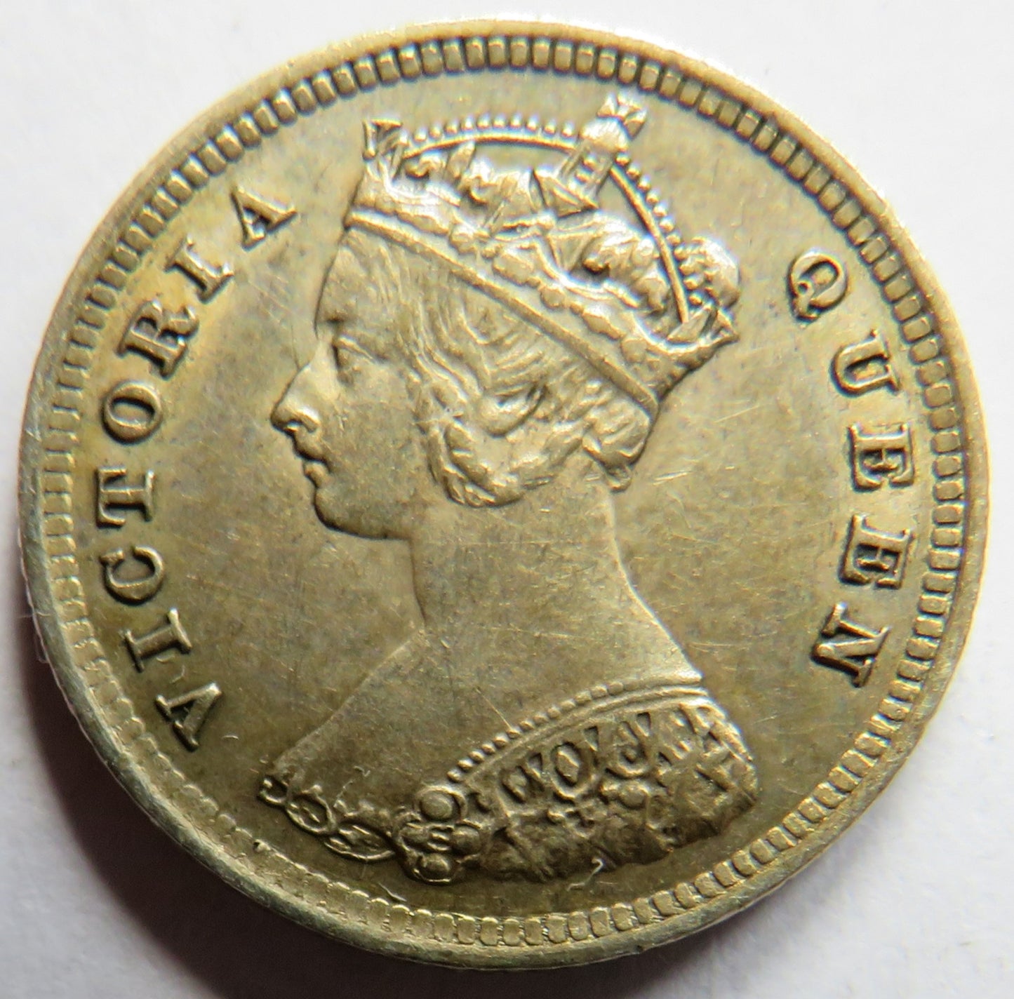 1888 Queen Victoria Hong Kong Silver 10 Cents Coin In High Grade