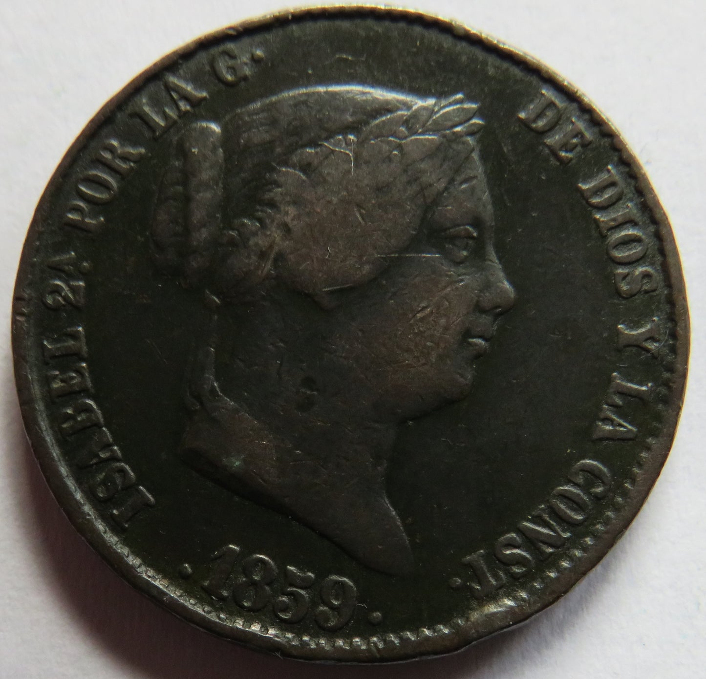 1859 Spain 25 Centimos Coin