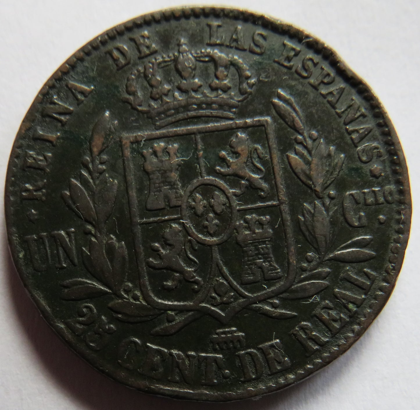 1859 Spain 25 Centimos Coin