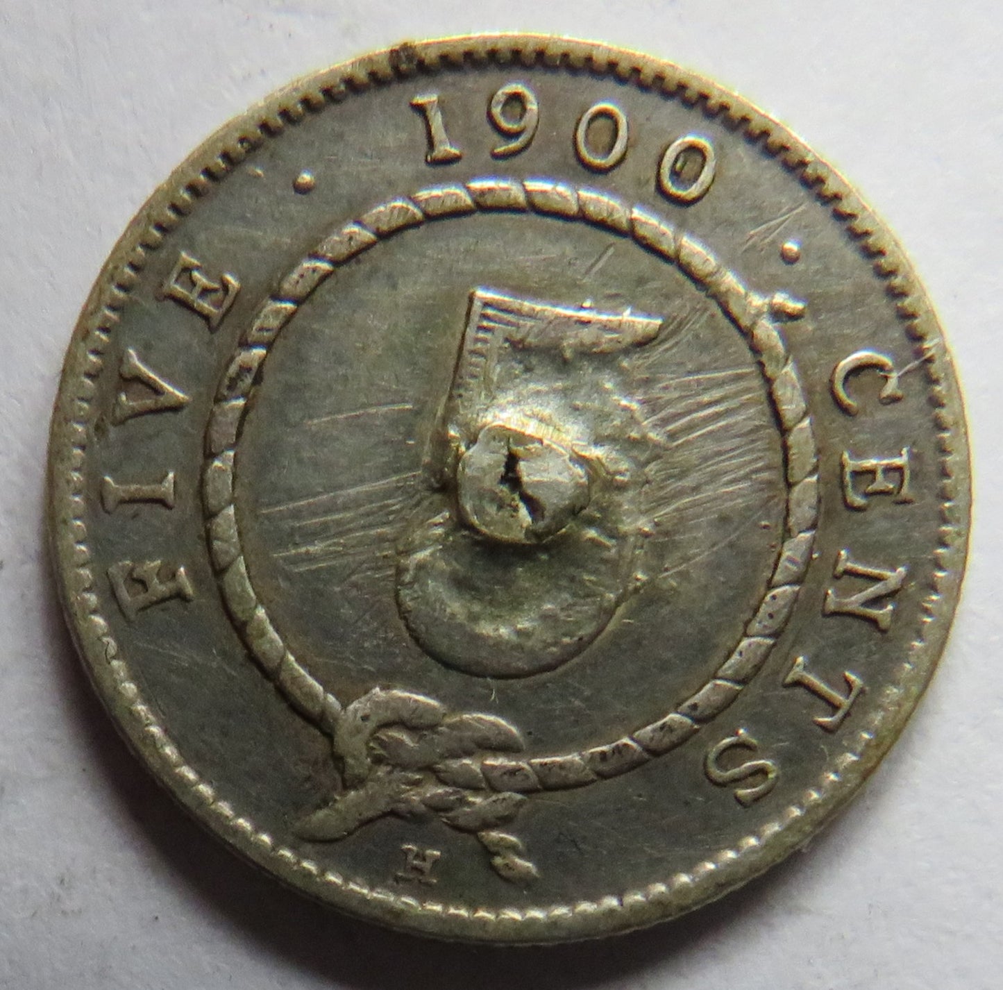 1900 Sarawak Silver 5 Cents Coin (Damaged) Rare