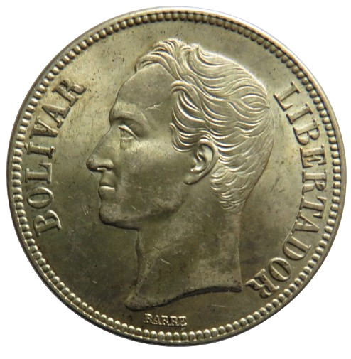 1929 Venezuela Silver 5 Bolivares Coin In High Grade