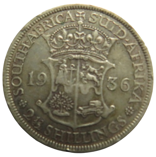 1936 King George V South Africa Silver 2 1/2 Shillings Coin