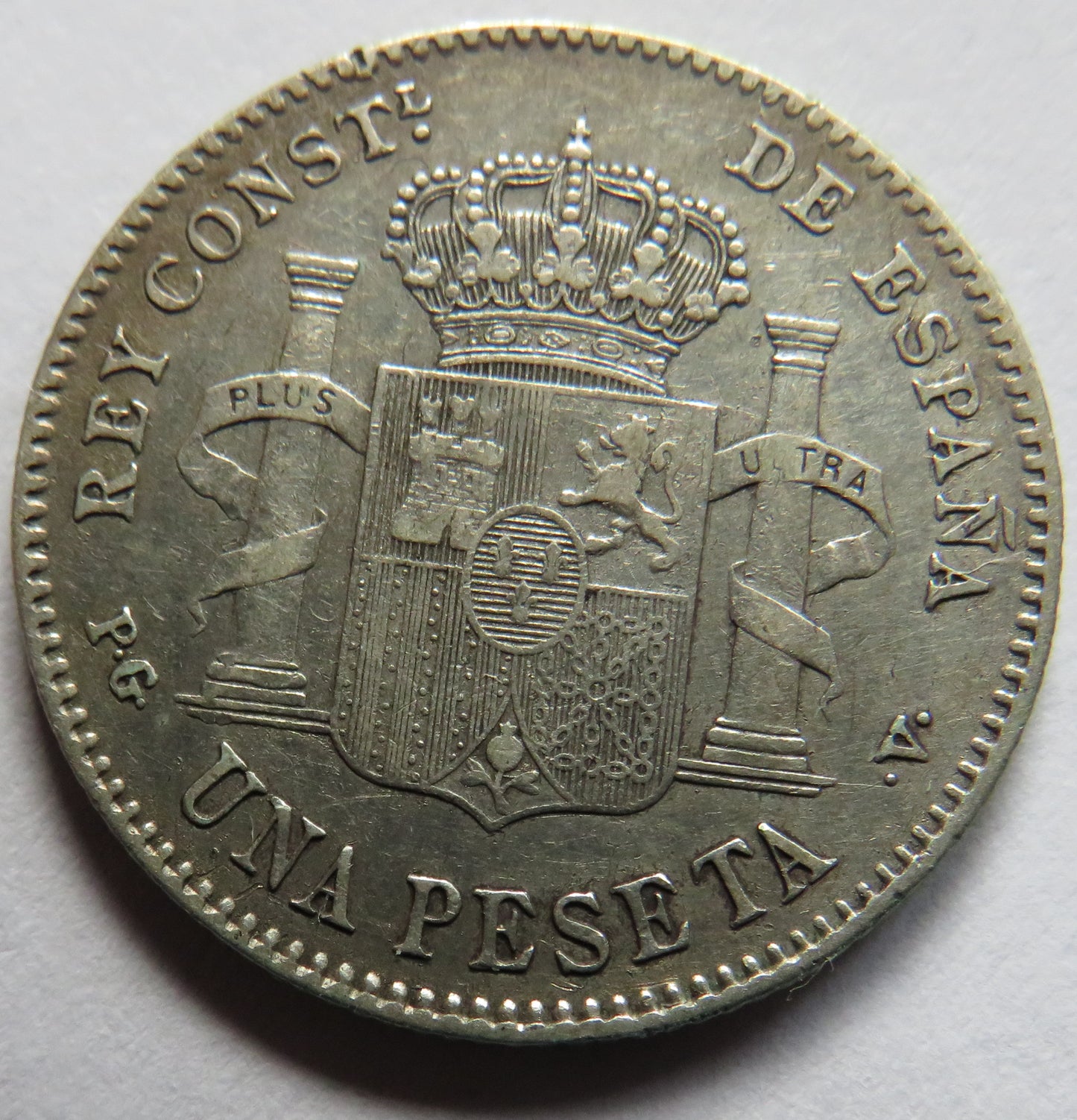 1896 Spain Silver One Peseta Coin