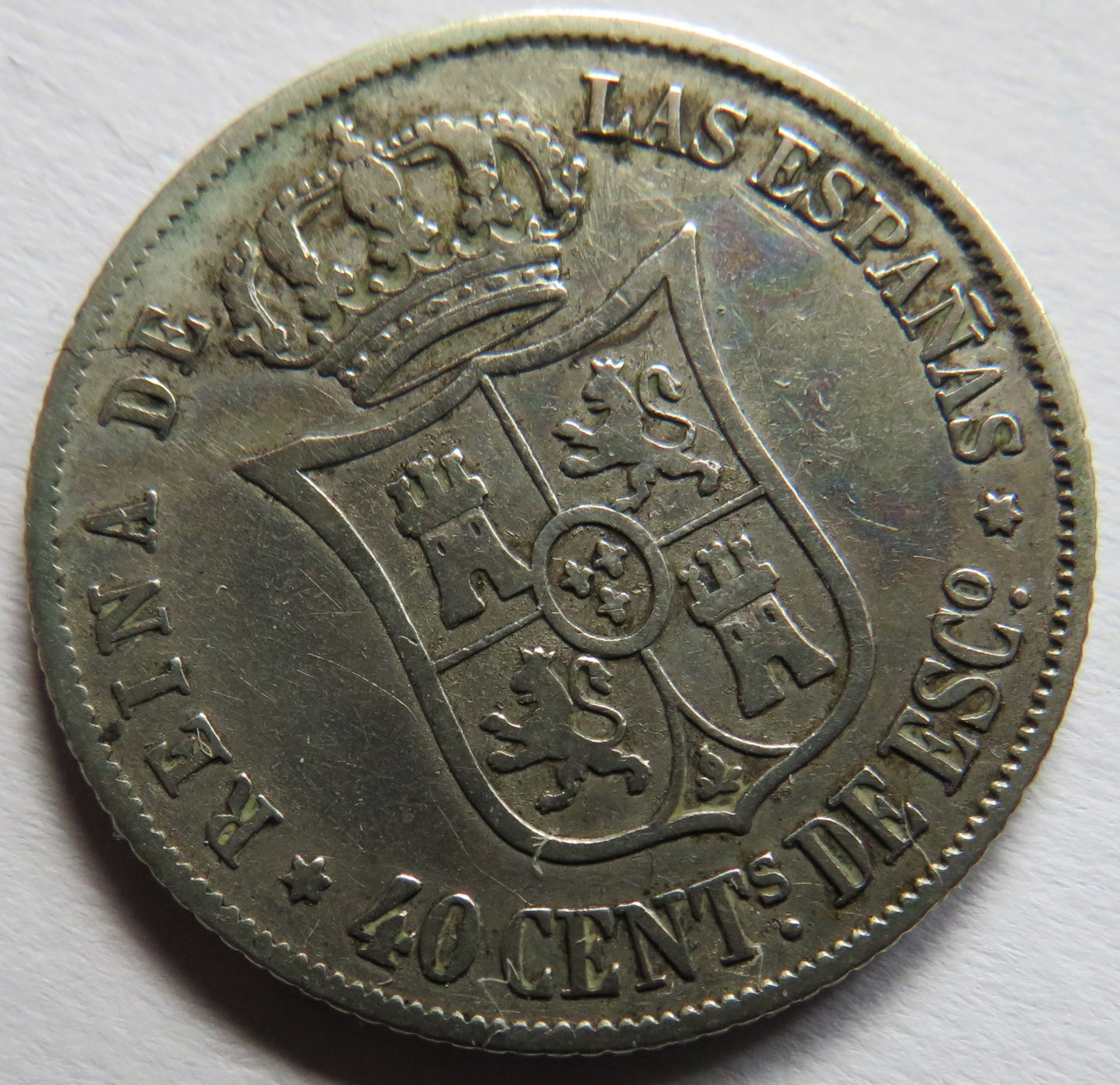 1865 Spain Silver 40 Centimos Coin