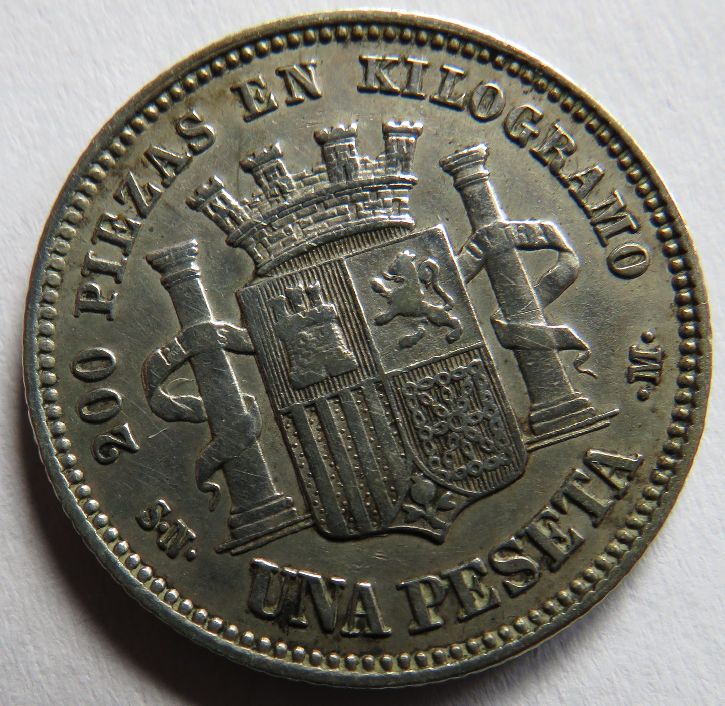 1869 SN-M Spain Silver One Peseta Coin
