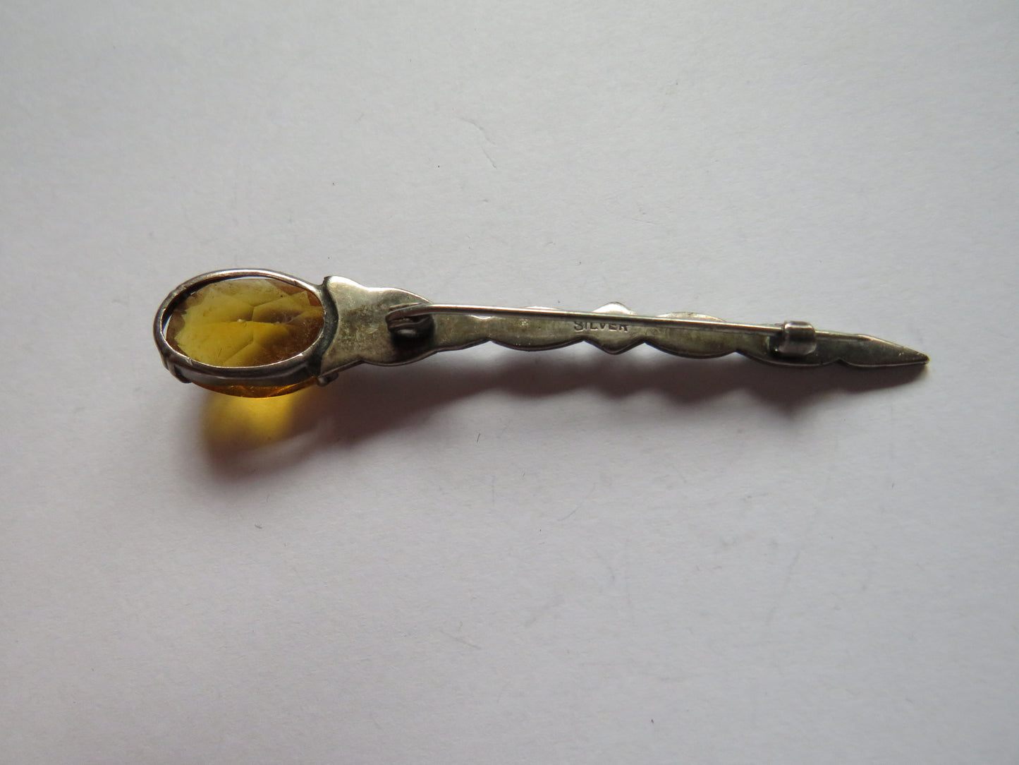 Vintage Scottish Silver & Orange Stone Brooch