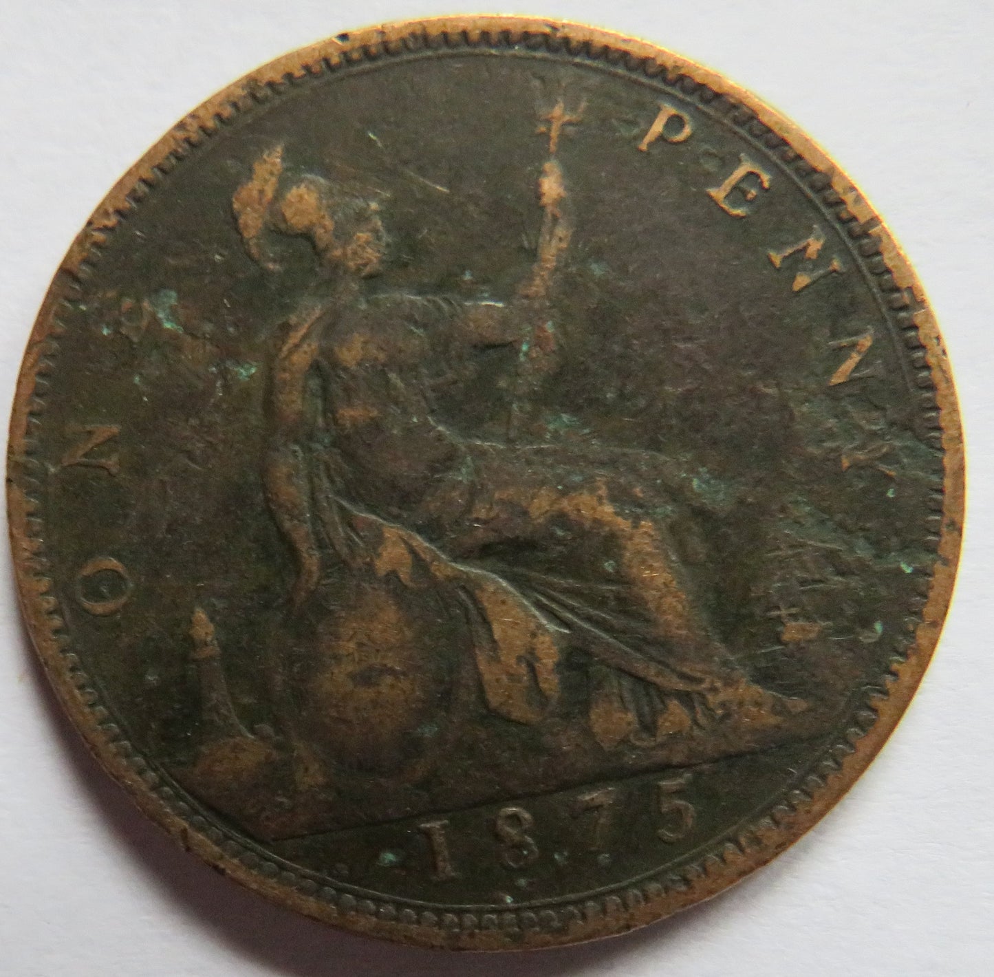 1875 Queen Victoria Bun Head One Penny Coin - Great Britain