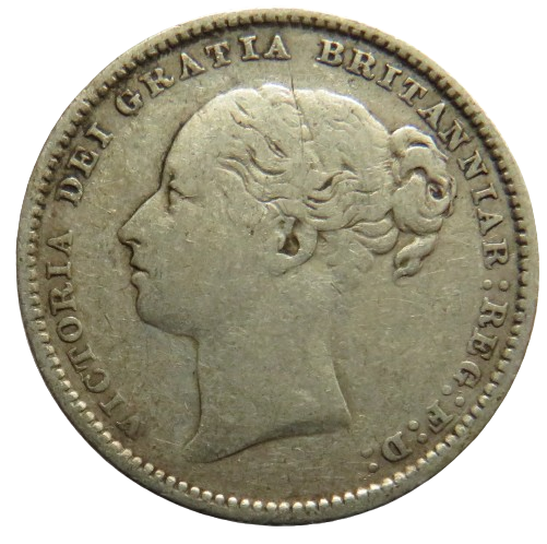 1885 Queen Victoria Young Head Silver Shilling Coin - Great Britain
