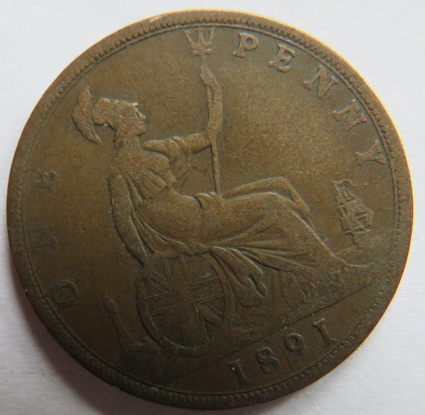 1891 Queen Victoria Bun Head One Penny Coin - Great Britain