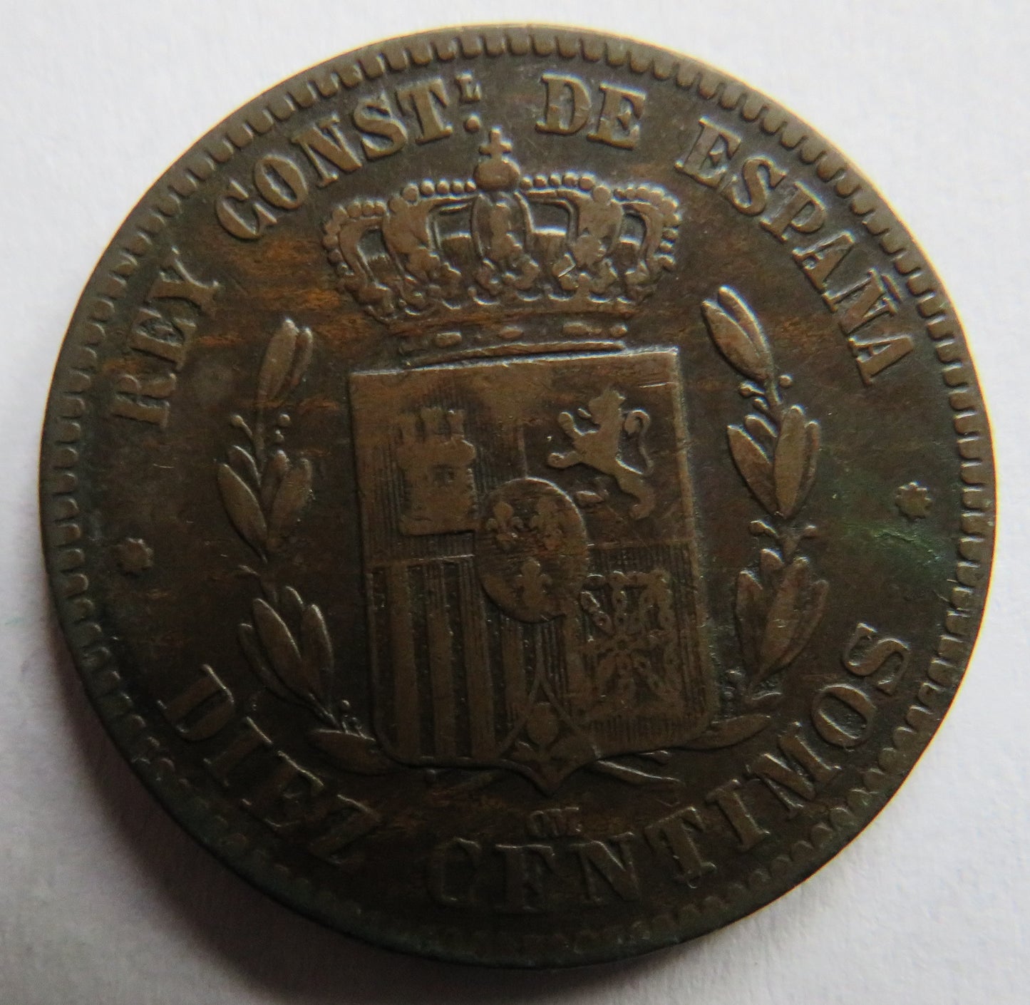 1877 Spain 10 Centimos Coin