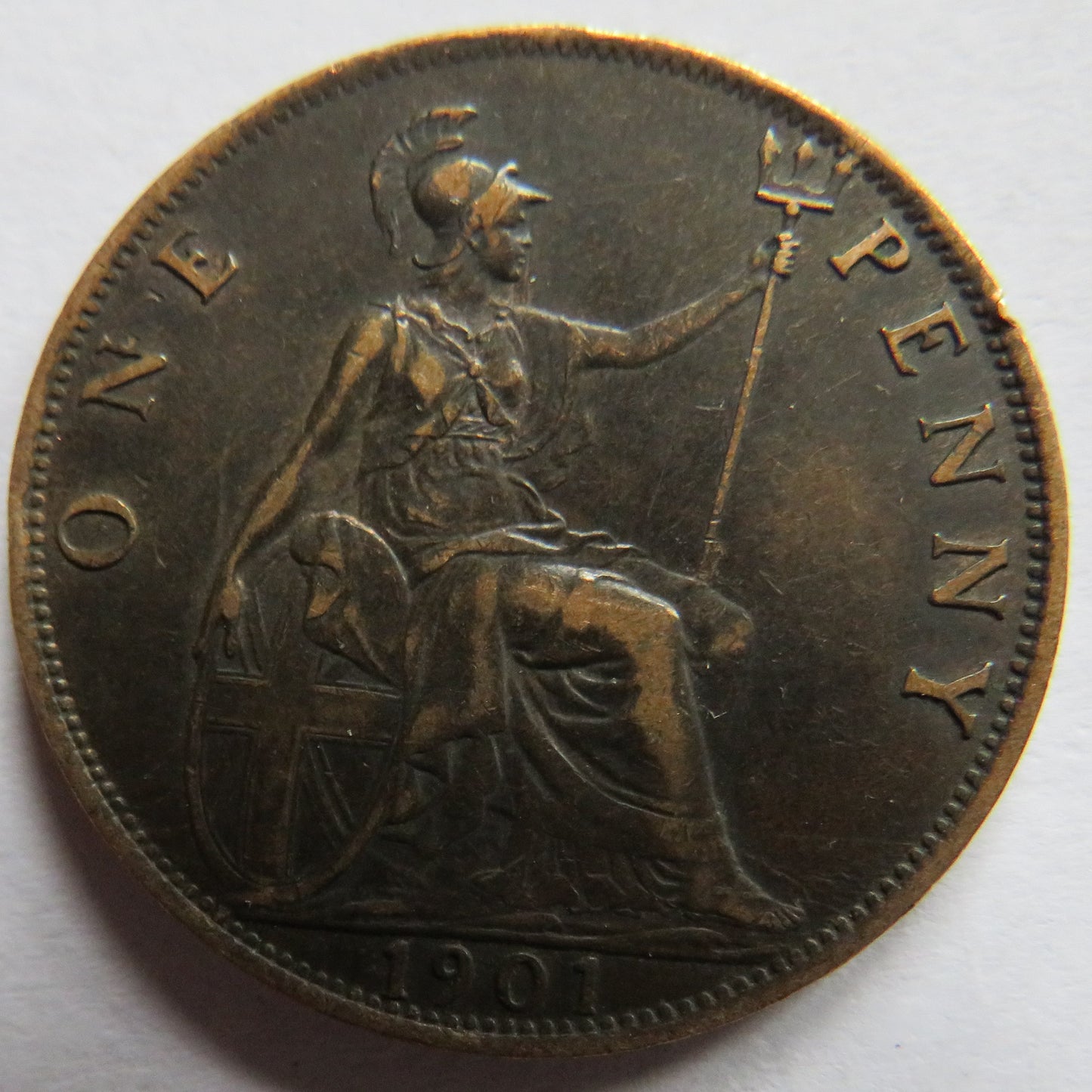 1901 Queen Victoria One Penny Coin - Great Britain