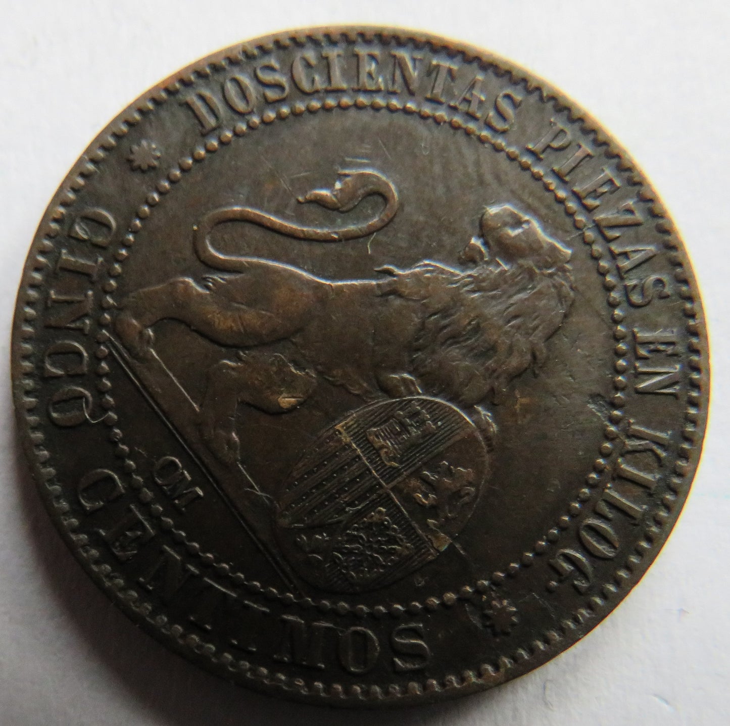 1870 Spain 5 Centimos Coin