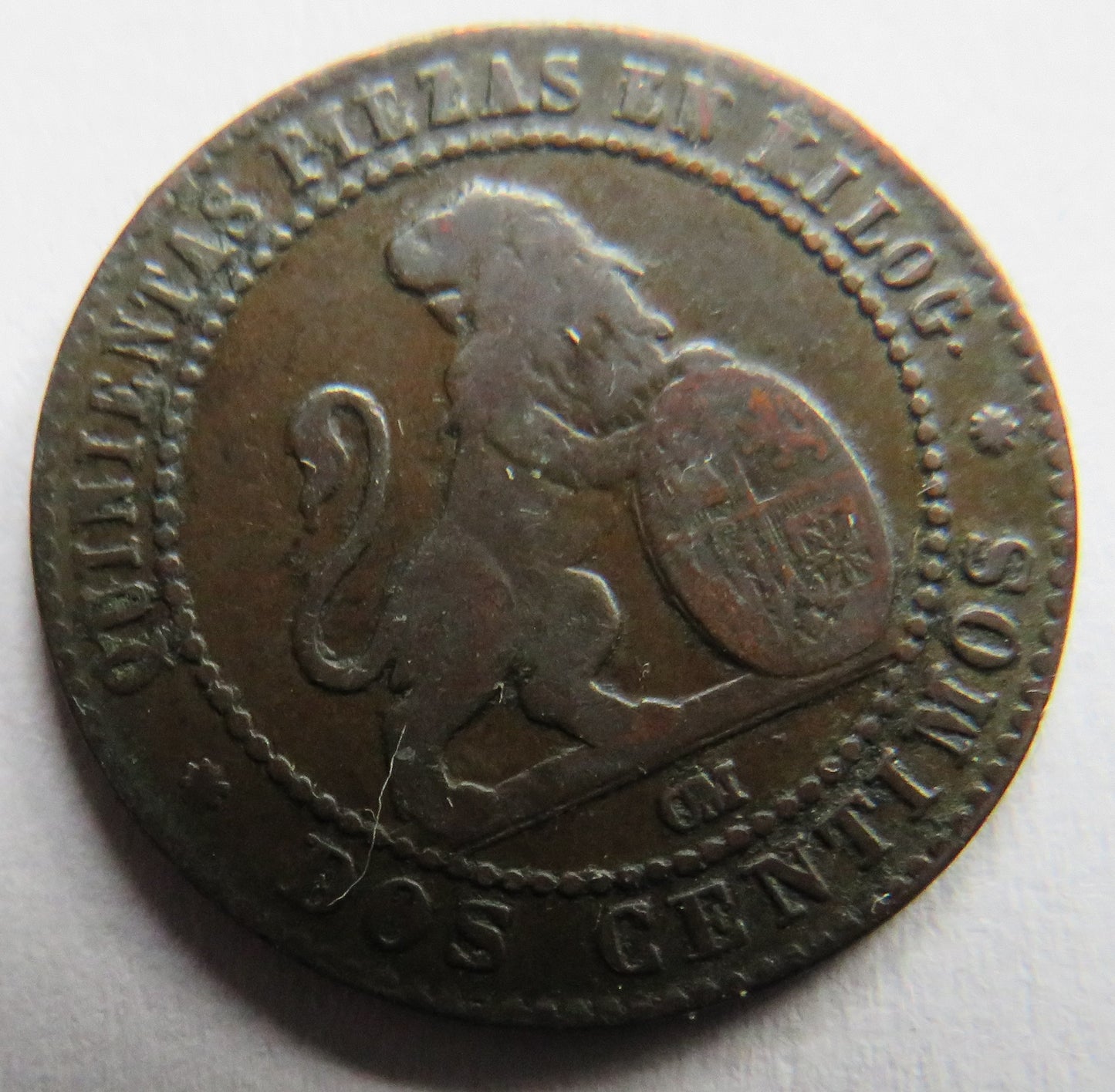 1870 Spain 2 Centimos Coin
