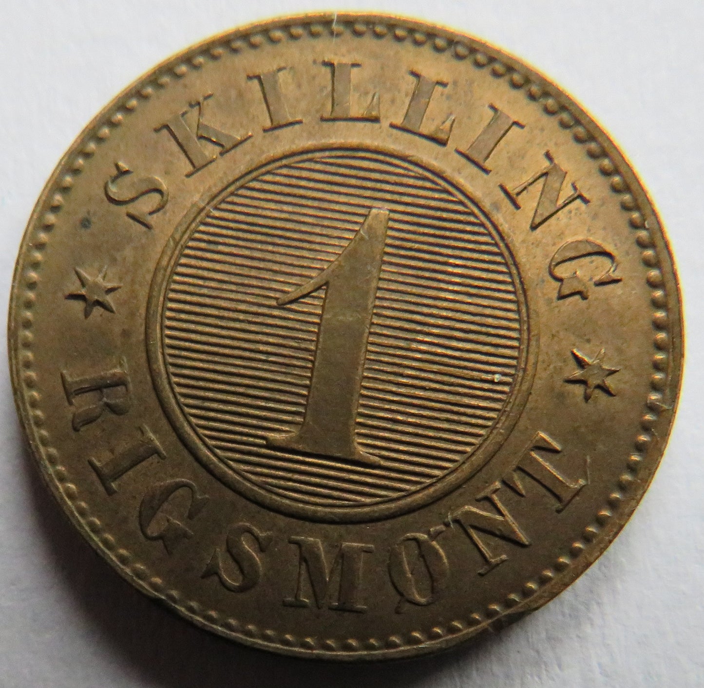 1863 Denmark 1 Skilling Rigsmont Coin In High Grade