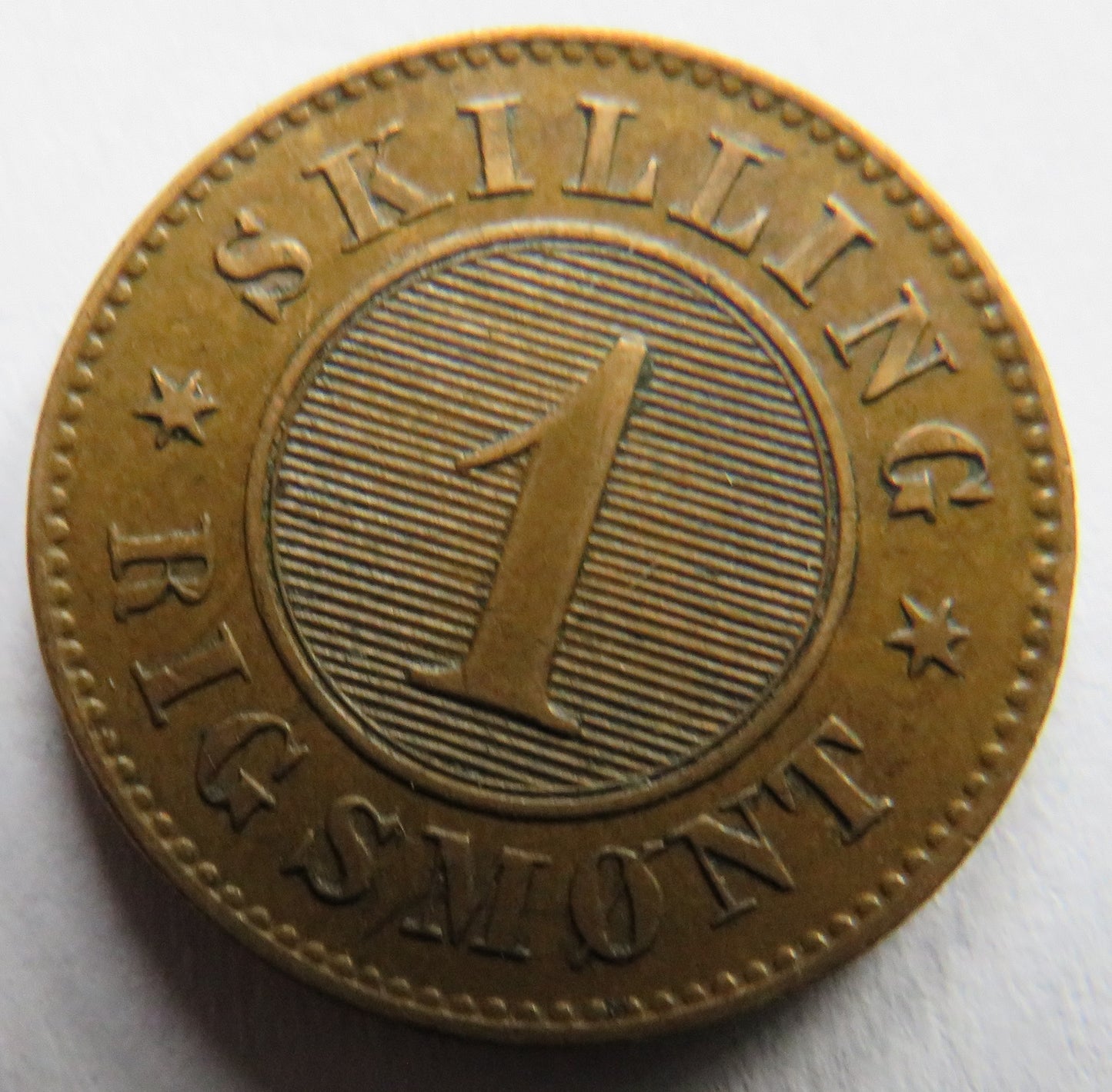 1867 Denmark 1 Skilling Rigsmont Coin